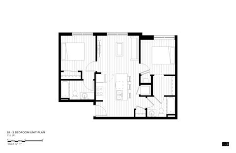 a 2nd floor floor plan of a 2 bedroom unit plan